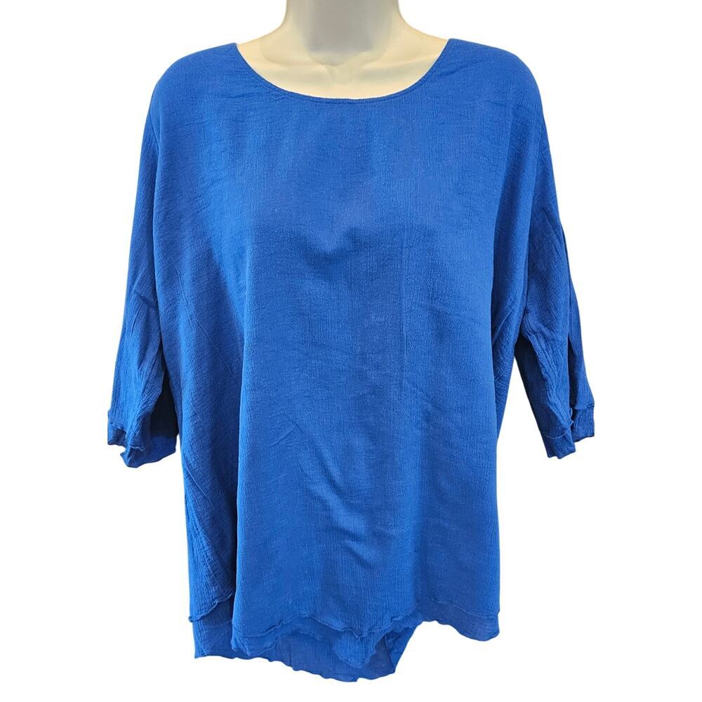 Soft surroundings XL crinkle gauze bright blue 1/2 sleeve relaxed fit Siesta
